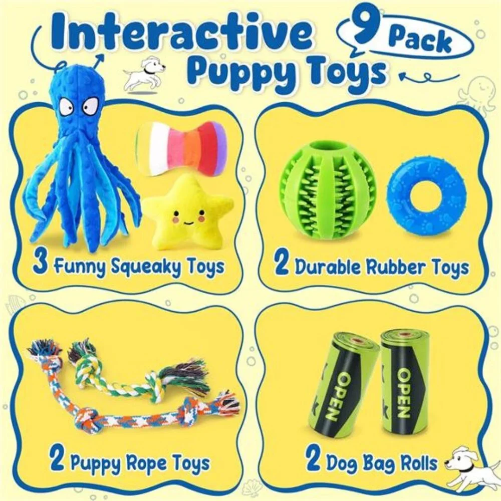 9-Pack Interactive Puppy Dog Toys for Small Dogs No-Stuffing Squeaky